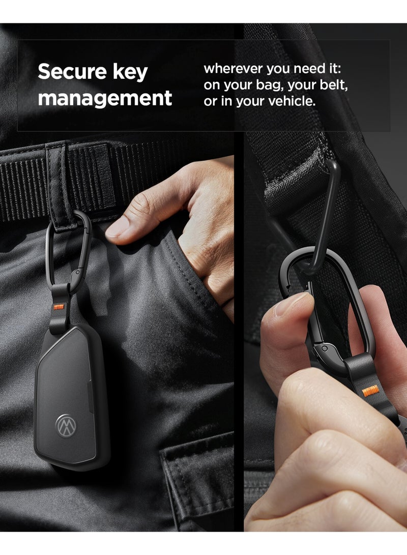 Spigen Volkswagen Key Fob Cover Rugged Armor Case with Carabiner for Volkswagen Golf Tiguan Atlas ID4 Smart Keyfob, Select Models of Skoda & Seat - Black - Image 5